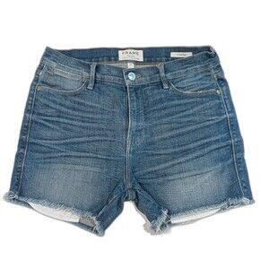 Frame Le High Shorts Blue Denim Raw Hem Size 29 3" Inseam
